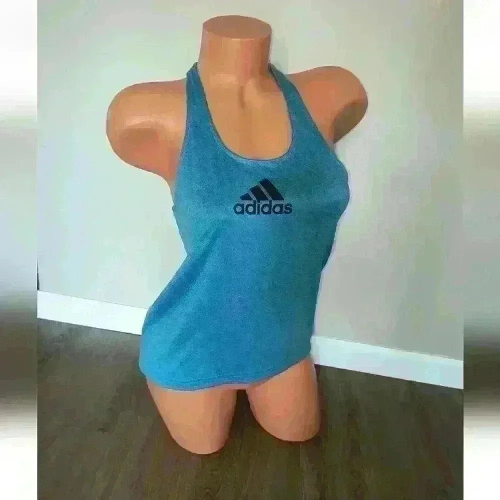 Adidas 3 Stripe Back Hi Low T-back Tank Top Size XS Blue